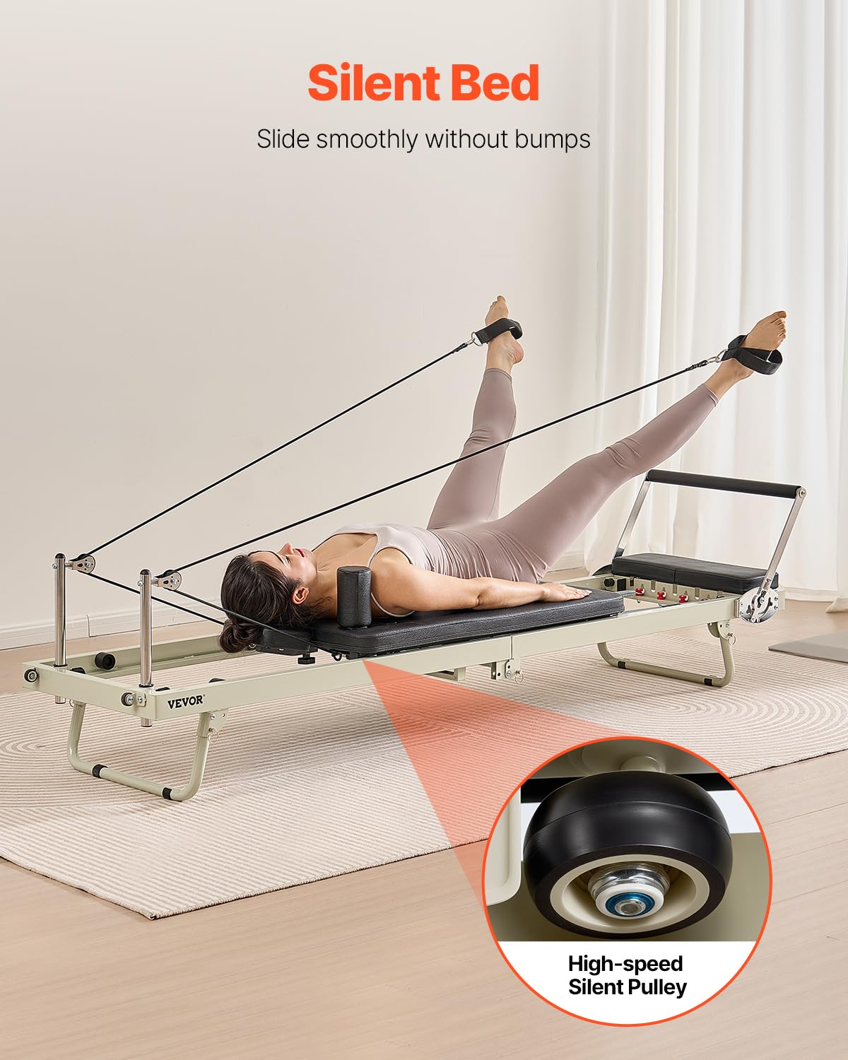 VEVOR Riformatore Pilates Pieghevole, Macchina per Allenamento Pilates per Palestra Casa, Letto Pilates con Doppia Resistenza Molla e Corda, per Utenti Avanzati Principianti, Fino a 181,4 kg
