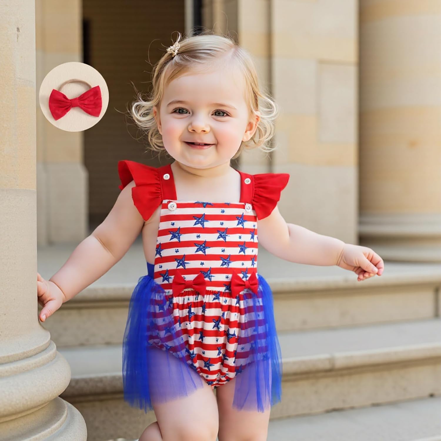 My First 4th Fourth of July Baby Girl Outfit Stars Heart Sleeveless Romper Tulle Dress Independence Day Outfits - Image 2