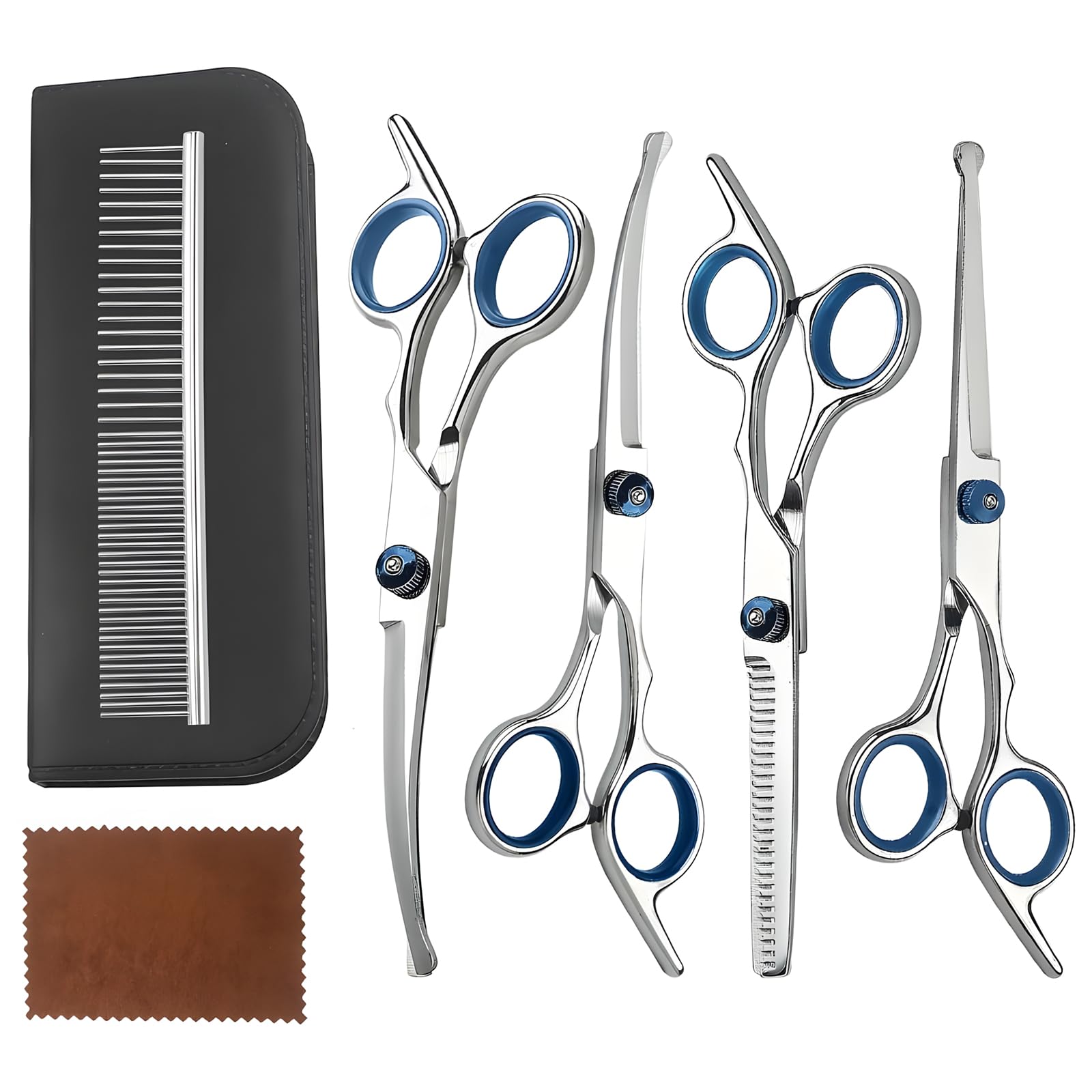 DOETYD Pet Grooming Scissors, Upper Curved Pet Grooming Scissors Set with Safety Rounded Tips, 6.7-Inch, Stainless Steel, Pet Cat and Dog Hair Trimming, Professional Pet Hair Care Tool. โ image 1