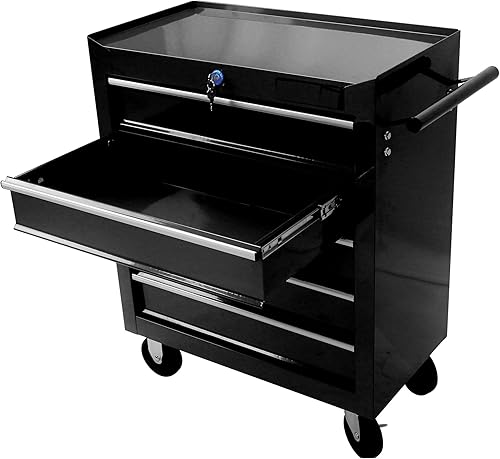 Carro de herramientas con ruedas, 5 cajones con cerradura, armario de almacenamiento, caja de herramientas rodante para almacén, garaje, taller,
