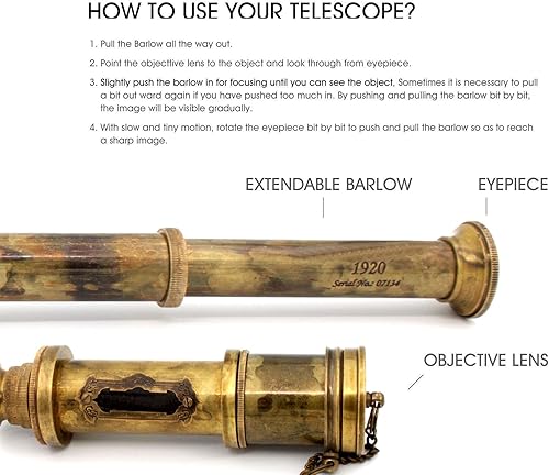 Miniatura 4 de 5MoonSun5 Telescopio pirata de latón, Spyglass plegable monocular decorativo con óptica de vidrio para niños, viajes, senderismo, caza, navegación