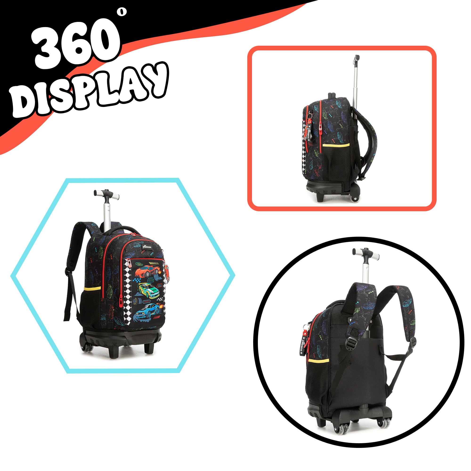 HTgroce Mochila con Ruedas Niña – Set 3 en 1 con Estuche y Bolsa de Almuerzo – Carrito Escolar Ergonómico para Primaria – Trolley Infantil para Colegio y Viaje