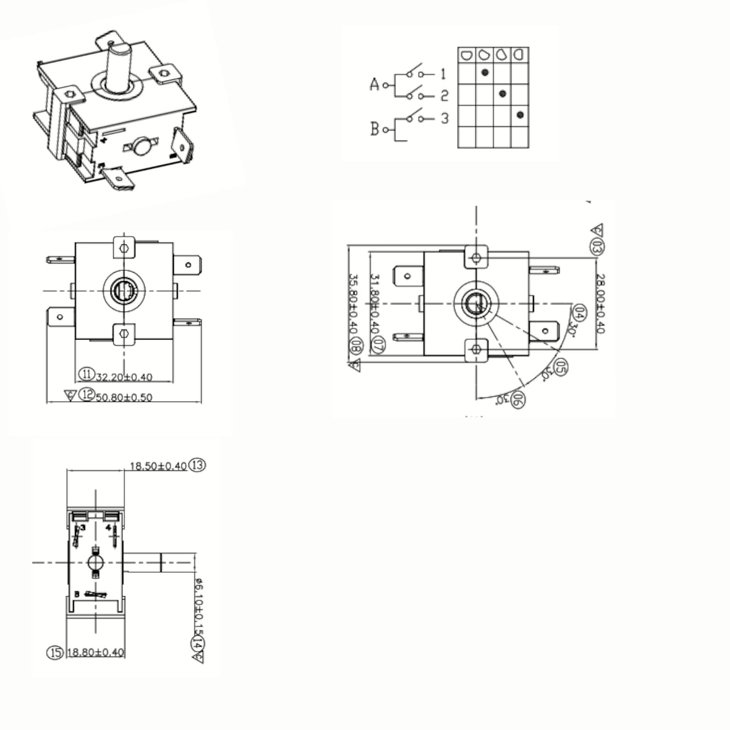 HQRP Heavy-Duty Rotary Switch 4-Position 3-Speed 120V-250V, 15A Fan Heater Speed Selector, UL Listed