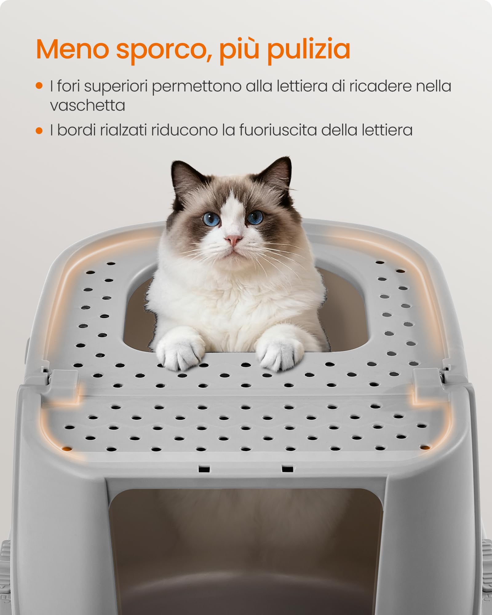Feandrea Lettiera per Gatti XXL, Toilette per Gatti fino a 15 kg, con Coperchio, Paletta e Spazzola, Grigio Tortora e Grigio Ardesia PPT011GN01