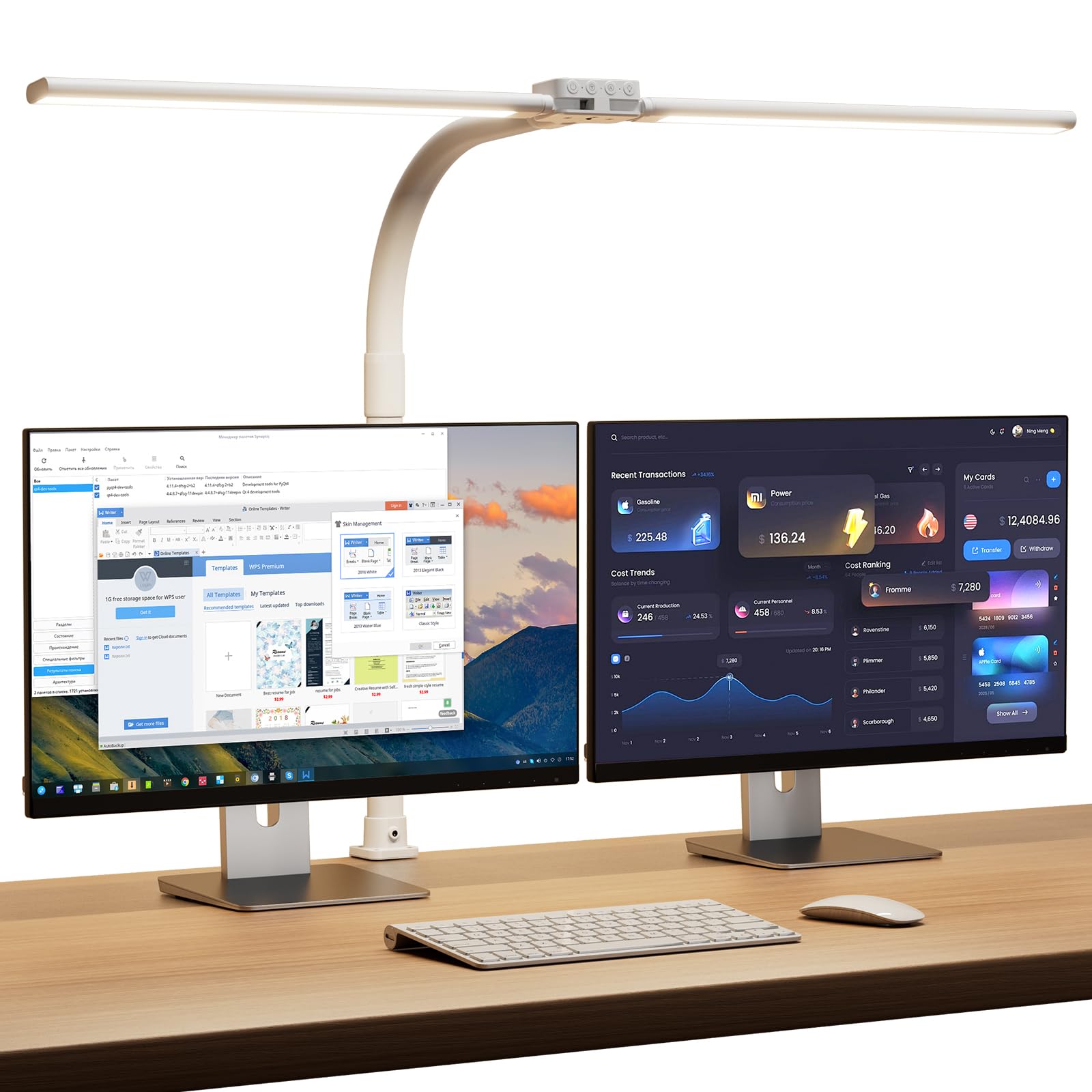 SIBRILLE LED Desk Lamp with Clamp, Rotating Desk Lamp for Computer and Home Office, Adjustable Dimmable Desk Lamp with Swan Neck, Double Head, White