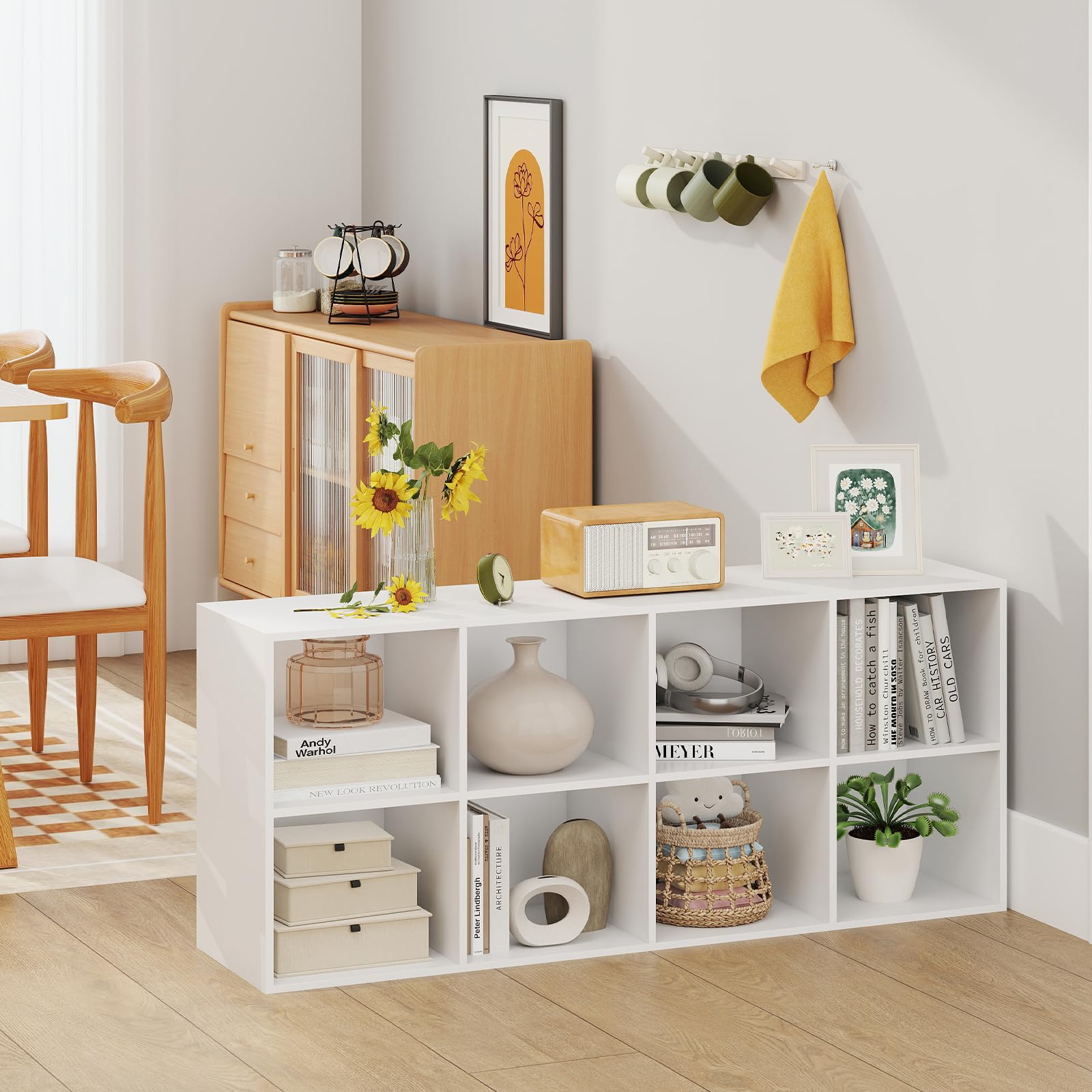 COSTWAY Libreria Scaffale Con Ripiani Regolabili, Libreria Verticale 90 Cm Con 6 Cubi E Ripiani Estraibili Scaffale Libri Moderno Per Casa Ufficio 90x295x90 Cm 73653233