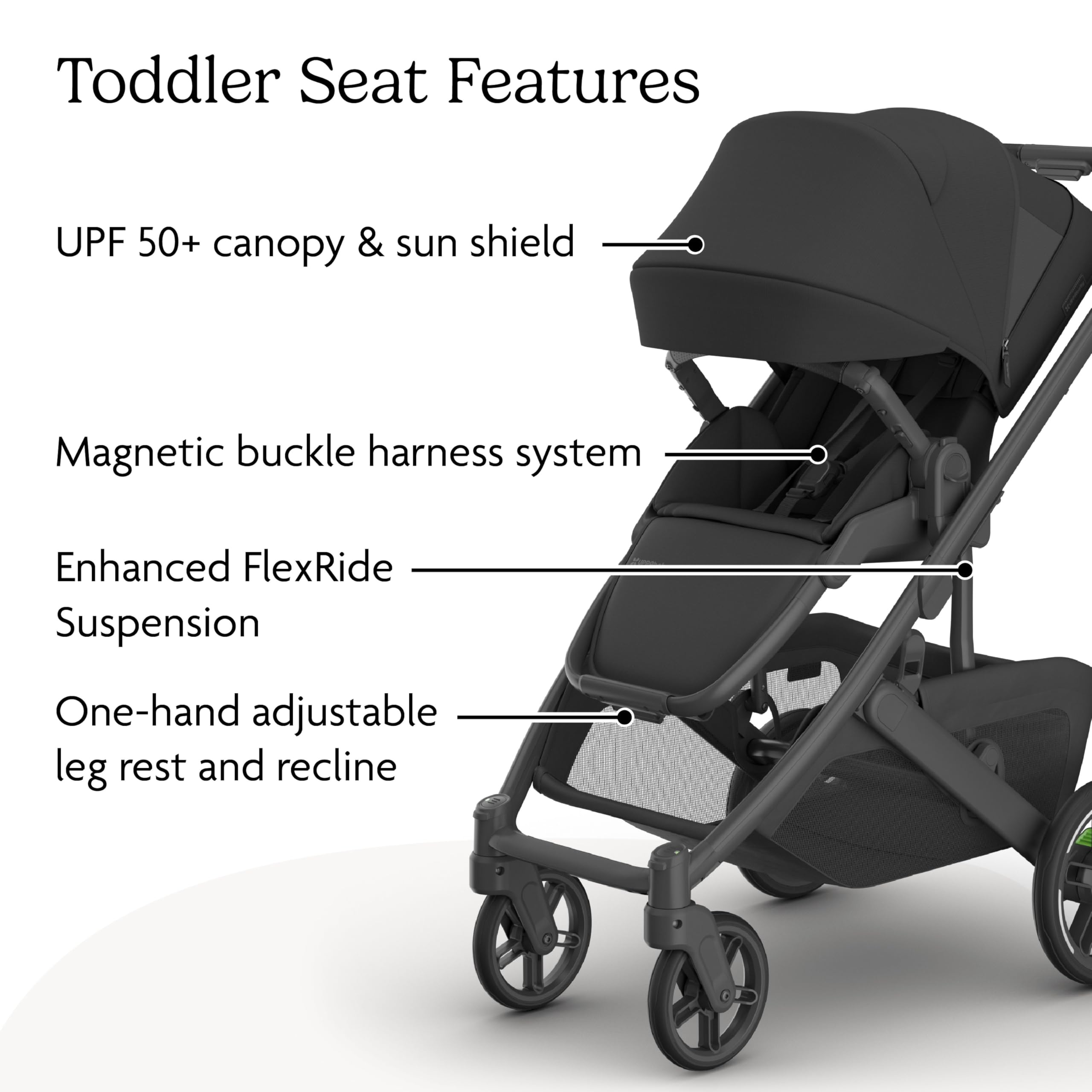 UPPAbaby Cruz V3 Stroller - from Birth + Car Seat Compatible - Full-Size, Reversible Seat - Infant Insert, Bug and Rain Shields Included - Jake (Charcoal/Carbon Frame/Black Leather) - 5