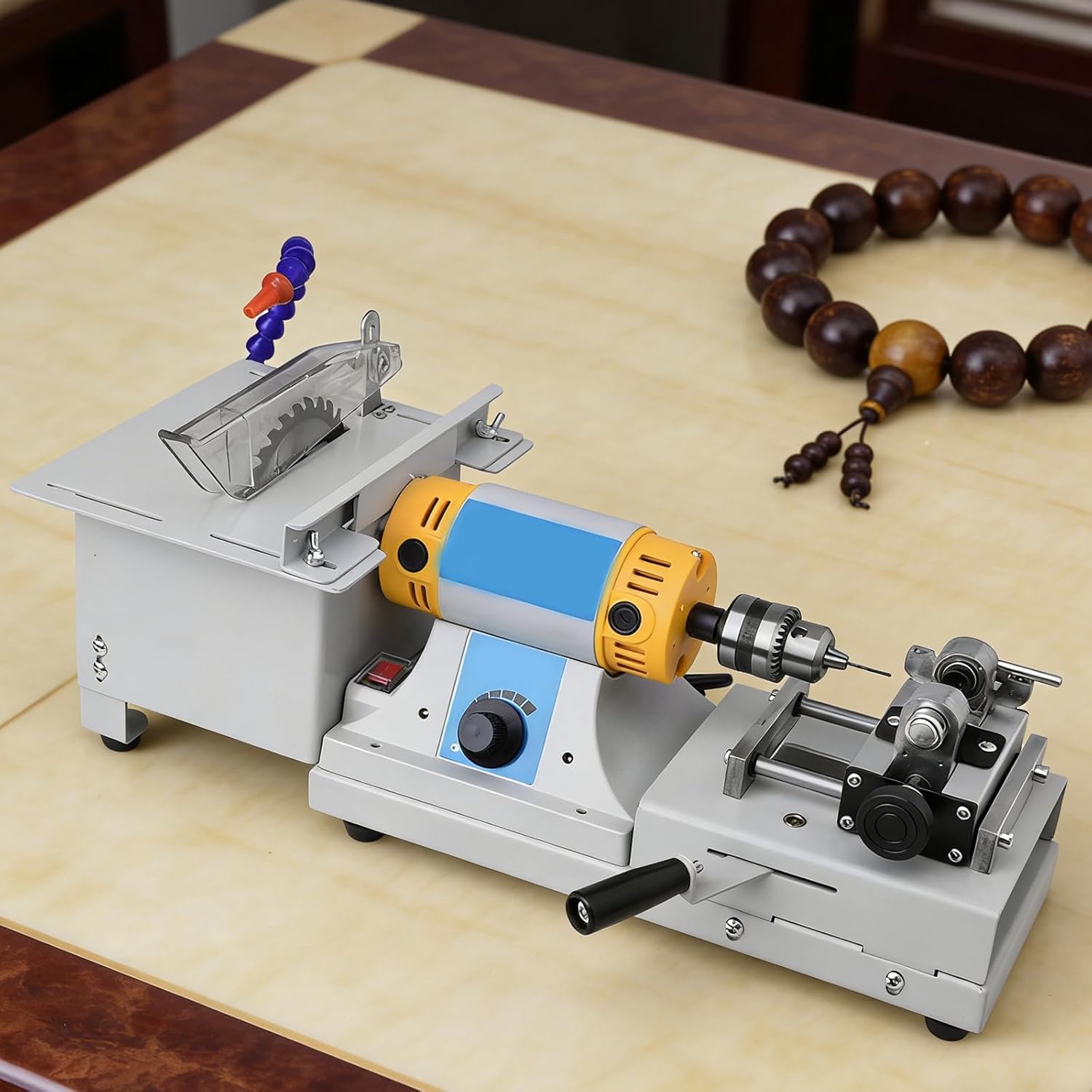 750W Mini Table Saw & Lapidary Equipment, 800-10000 RPM Gemstone Polishing Grinder with Flexible Shaft for DIY Jewelry Making, Jade Grinding and Rock Cutting