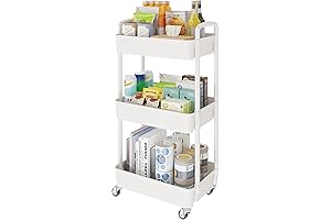 3-Tier Kitchen Rolling Cart, Multifunctional Storage Organizer with Lockable Wheels