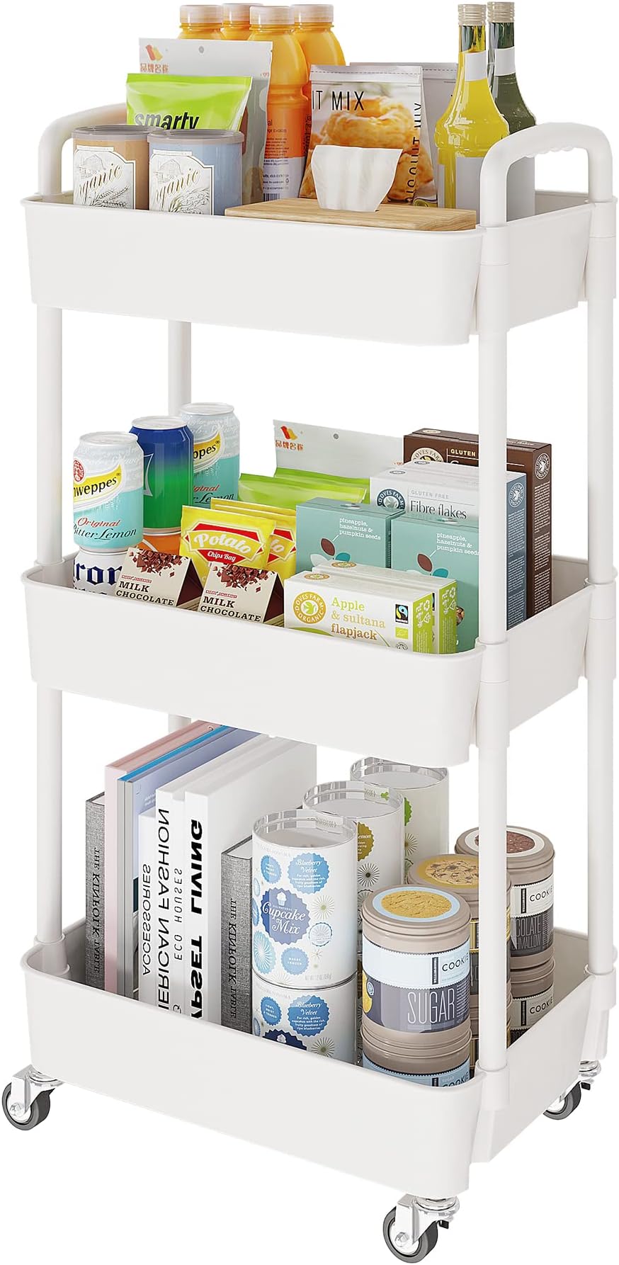 Amazon.com: Laiensia 3-Tier Storage Cart,Multifunction Kitchen Storage ...