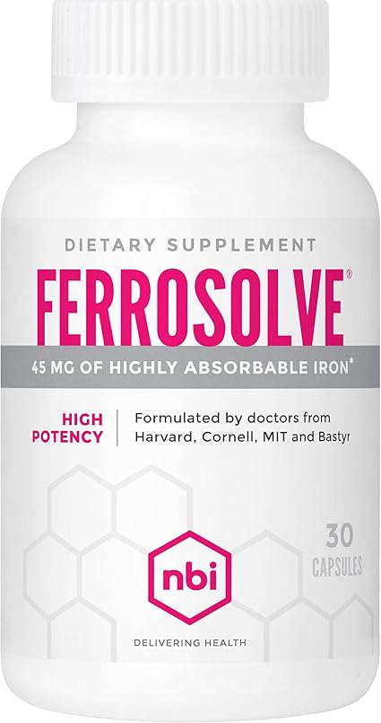 NBI FerroSolve, Best Absorption Iron Supplement 45 mg | High Potency | GI Safe | 30ct Veggie Capsules
