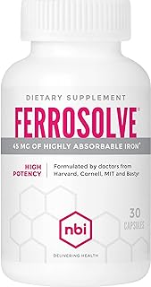 NBI FerroSolve, Best Absorption Iron Supplement 45 mg | High Potency | GI Safe | 30ct Veggie Capsules