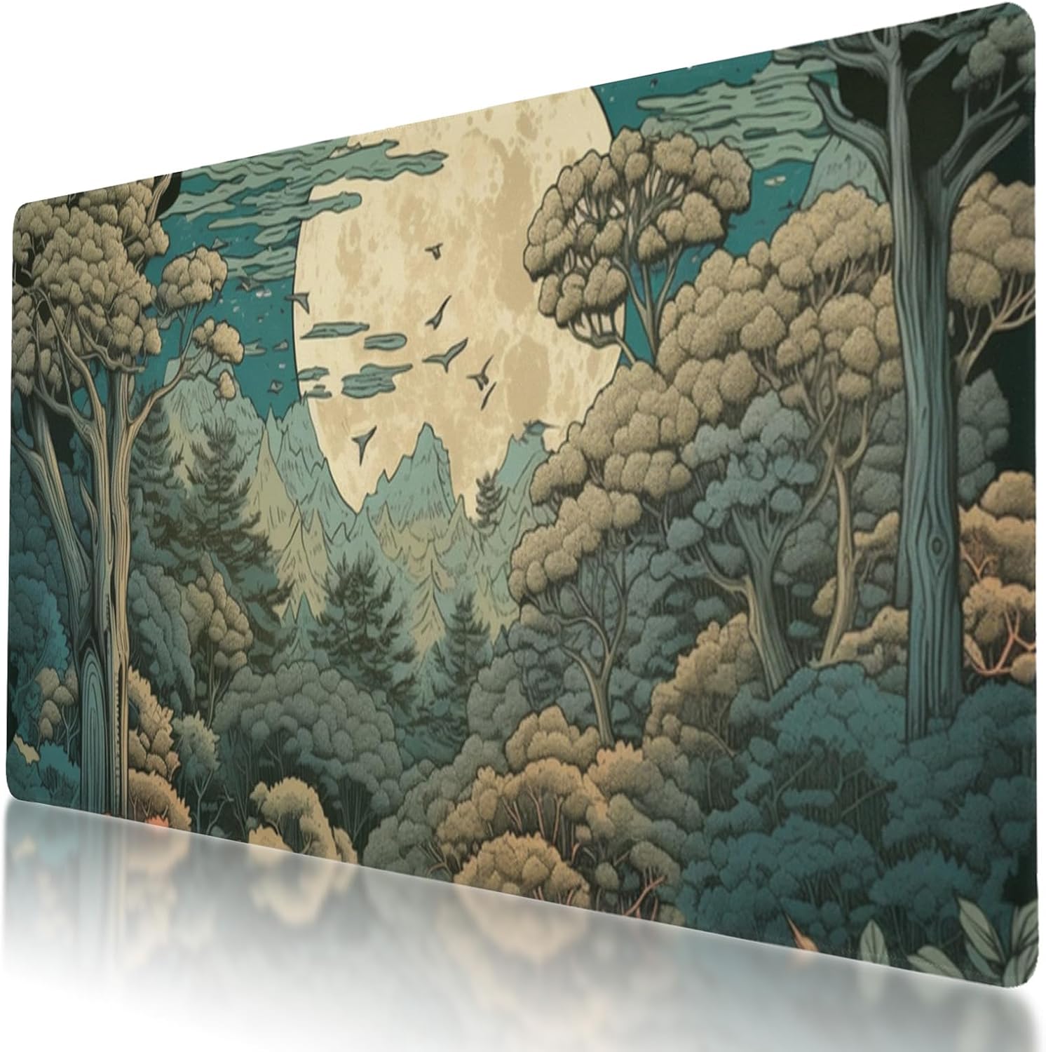Large Size Ukiyo-e Style Print Gaming Mouse Pad 35.5 x 16 Inch, Stitched Edges, Anti-Slip Base, Waterproof Surface