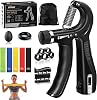 Grip Strength Trainer Kit 10-Pack Adjustable Hand Gripper & Forearm Strengthener with Finger Stretcher, Ring, Stress Ball & 5 Bands for Muscle & Recovery.