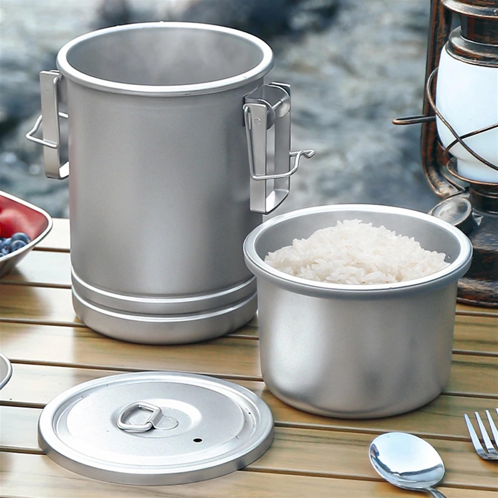 Produktbild von Tragbarer Camping Kochtopf Aus Elstahl Mit Großer Kapazität, Multifunktion Aler Dampf Topf Mit Abnehmbarem Griff