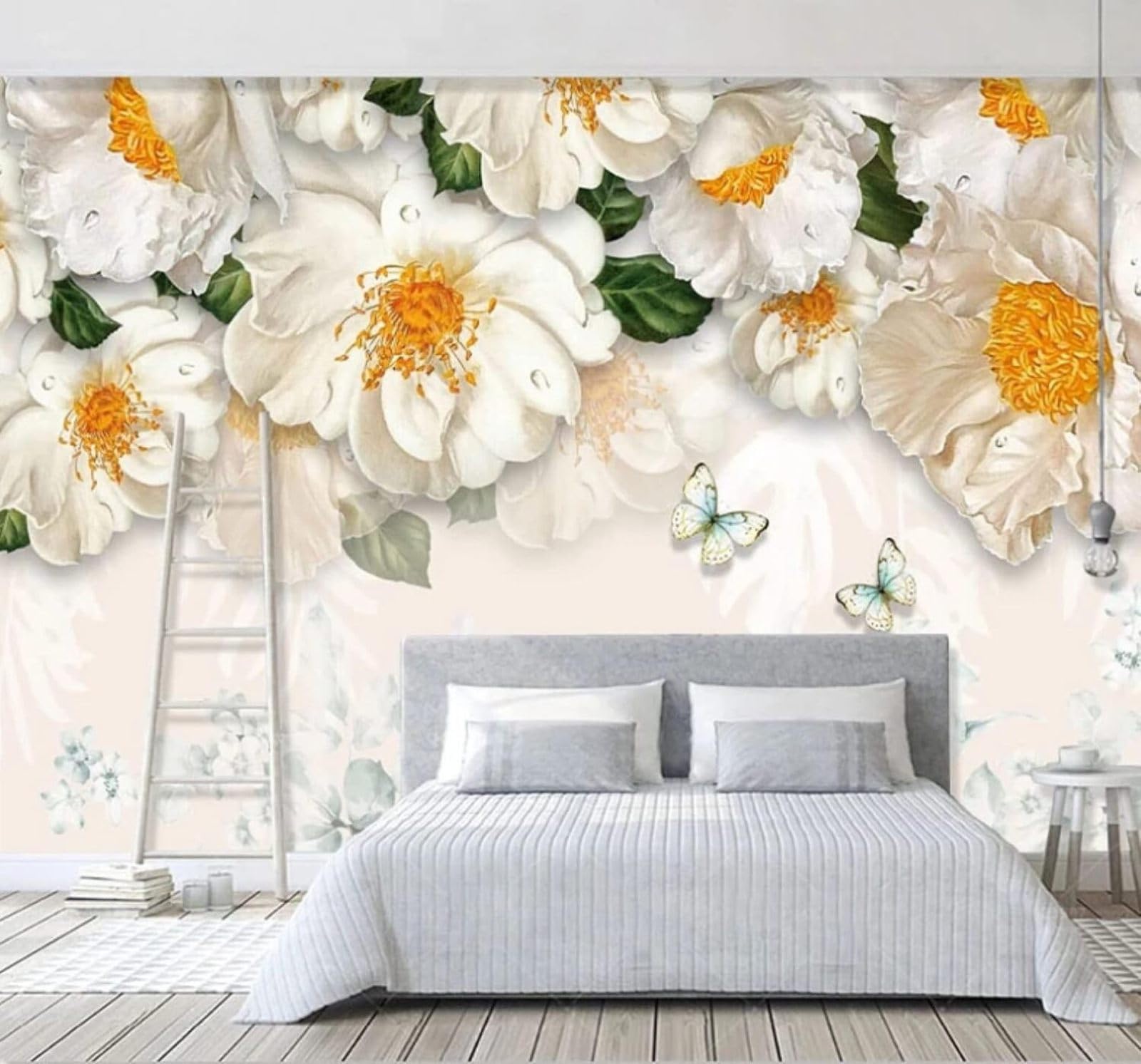 Wallpaper-3D-Xlm 300Cm×210Cm(B×H) Simple Exquisite Yellow Flowers Butterflies 3D Wallpaper Easy Install Feature Office Living Room Sofa Bedroom Tv Background Wall Decoration-300Cm×210Cm