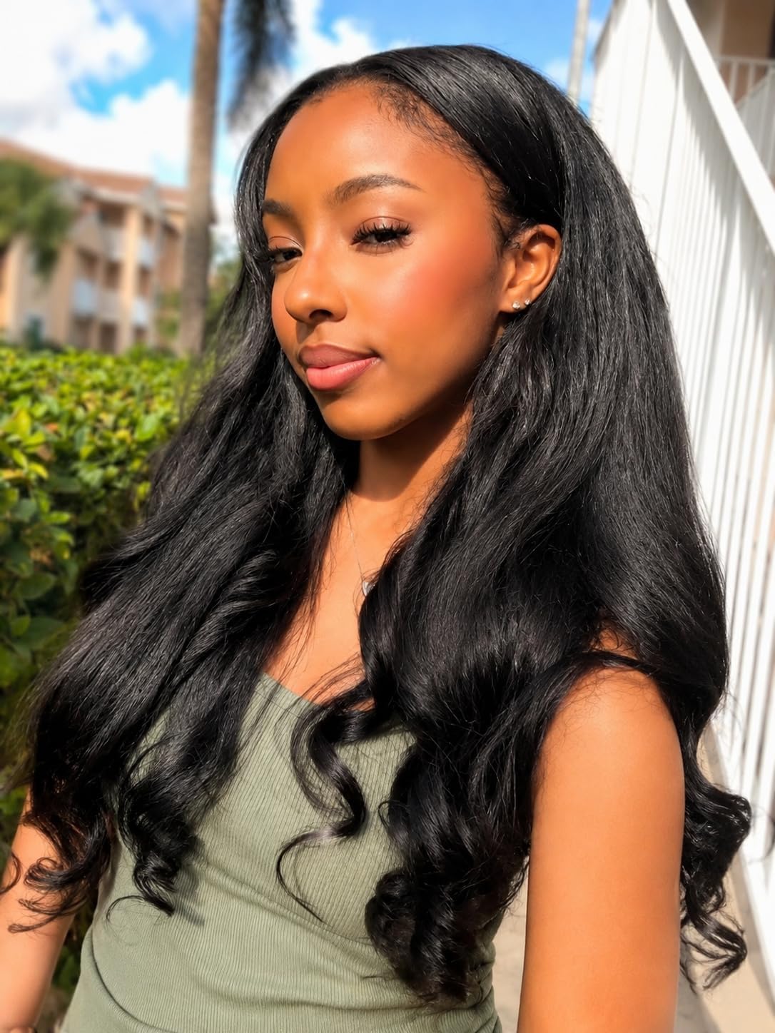 Nadula V Part Wigs Kinky Straight Human Hair with Drawstring,Glueless Easicontour V-Part Clip in Upgraded U Part Kinky Wig for Women No Leave Out Ready to Wear