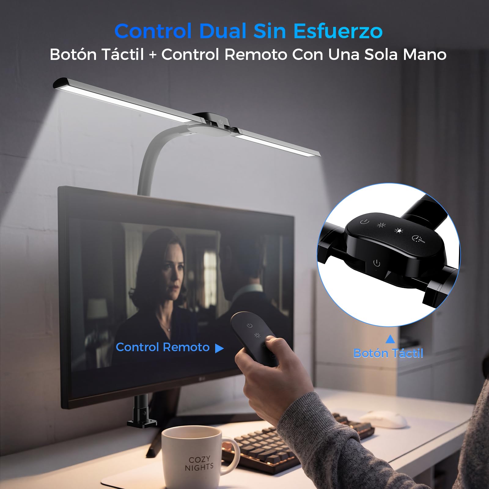 T01 Lampara de Escritorio de LED con Control Remoto - 24W 1400LM 80CM Flexo LED Escritorio con Pinza Luz Leer Puerto de carga USB para Estudiar, Oficina, Negro