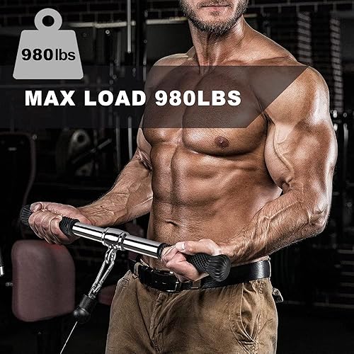 Miniatura 7 de SELEWARE Máquinas de cables de barra recta giratoria para gimnasio, barra desplegable con mango de goma antideslizante, accesorio universal para