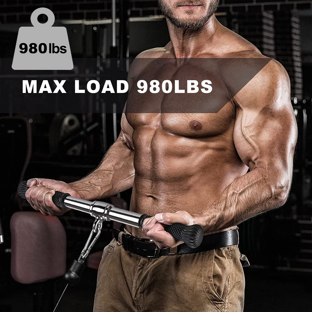 SELEWARE Presa LAT Machine,Barra del Muscolo Tricipite Brachiale,Accessorio Universale con Impugnatura in Gomma Antiscivolo, Sistema di Carrucole per Macchine a Cavo e Fascia di Resistenza