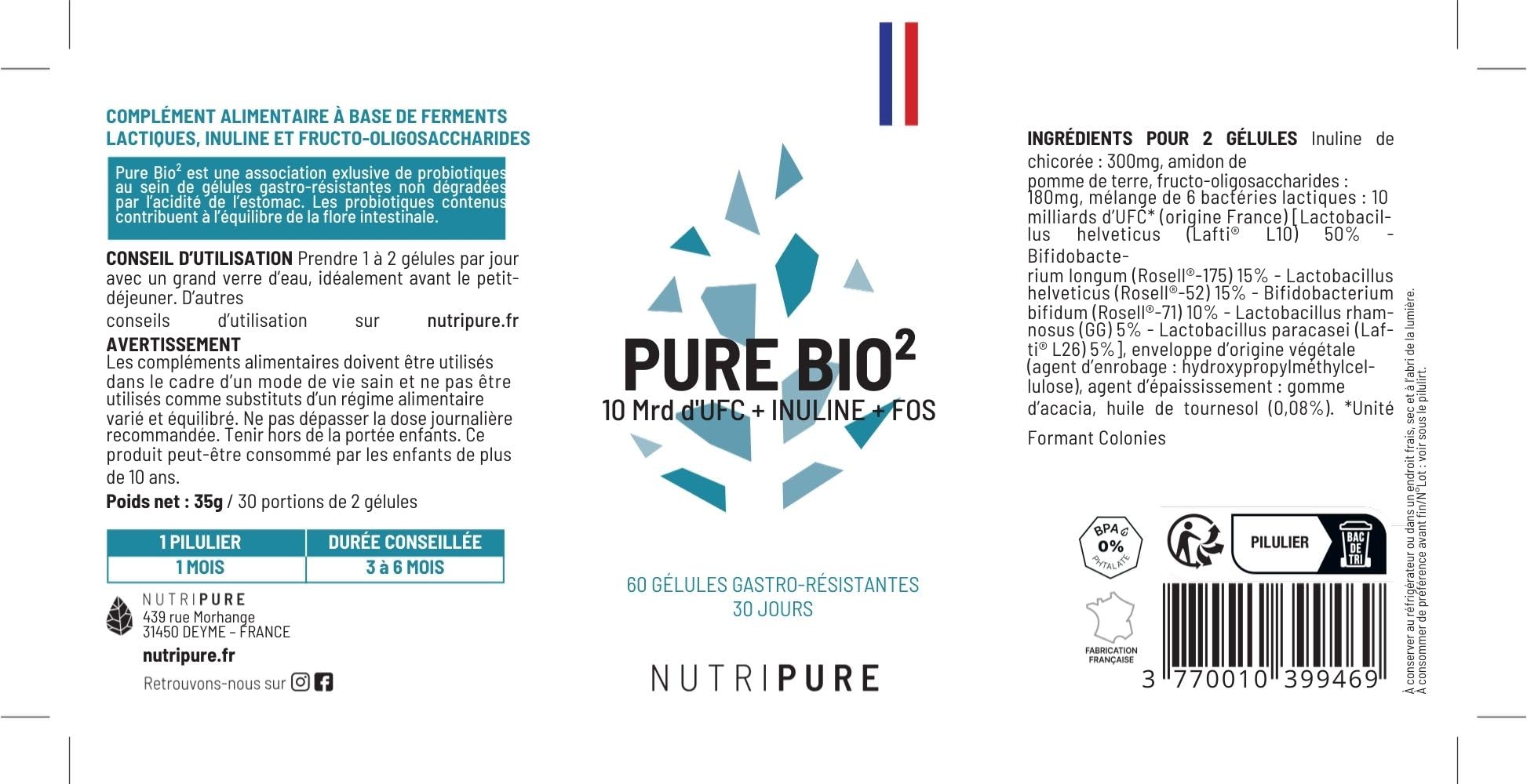 Nutripure | Pack Immunité 4 Compléments Alimentaires | Vitamine C, D3 K2, Pure Biotiques | Boost Immunitaire, Flore Intestinale, Réduit la Fatigue | Sans OGM, Gluten, Lactose | Fabriqué en France