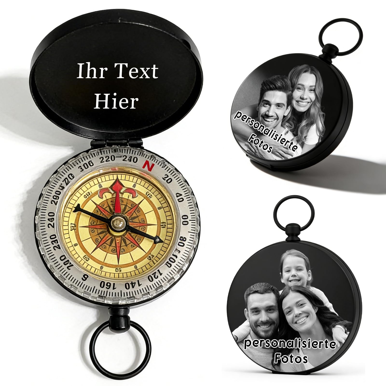 Personalisierter Kompass mit Gravur Foto Text Personalisierte Mini Kompas Schlüsselanhänger mit Leuchtziffern Geschenk für Mann Vater Freund Neffe