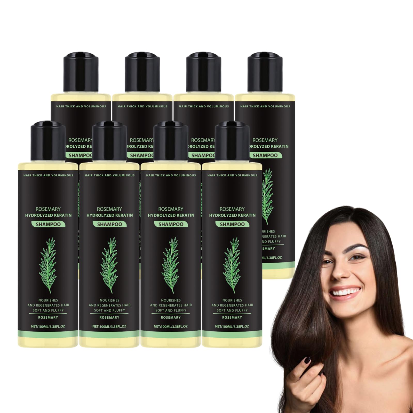 Champú de romero y queratina hidrolizada, Champú densificante, acondicionador orgánico de romero para el crecimiento del cabello fino, Fortalece y mantiene un cabello saludable, 100 ml (8 botellas)