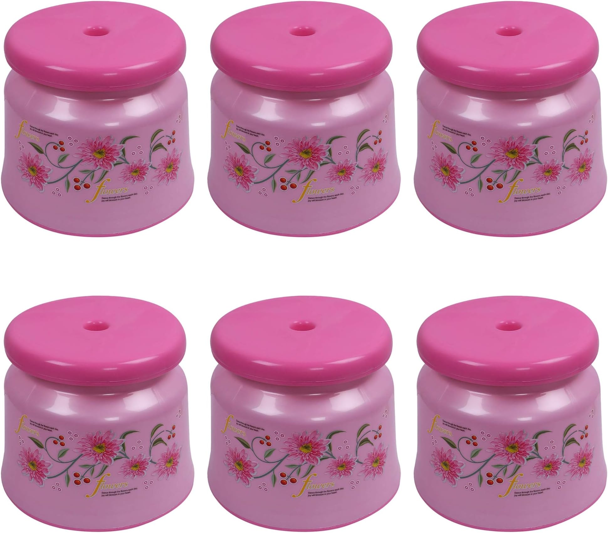 Kuber Industries Pack of 6 Bathroom Stool | Plastic Stool for Bathroom | Stool for Sitting | Anti -Slip with Strong Bearing | Patla for Toilet | Printed Design | Pink