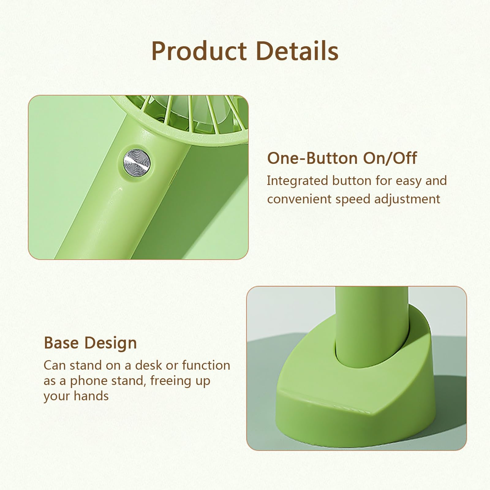 Ventilador Portátil De Mano con Base 3 Velocidades para Viajes y Oficina
