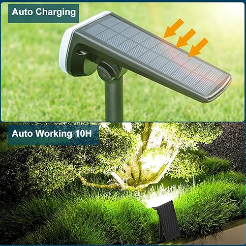 Miniatura 2 de Focos solares para paisaje, luces solares para exteriores con 24 LED, 6500 K, 600 lúmenes, impermeables, encendidoapagado automático, funciona con