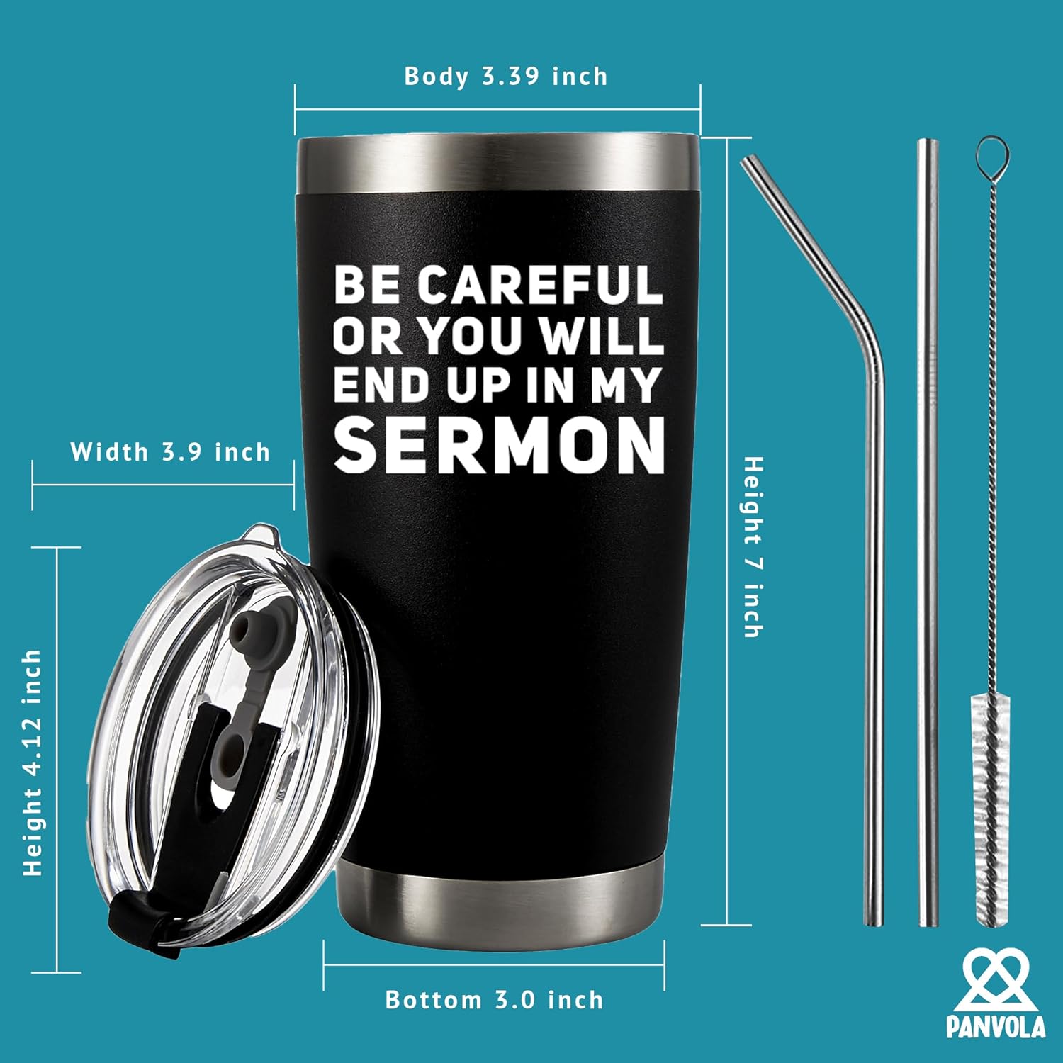 Be Careful Or You'll End Up In My Sermon Vacuum Insulated Tumbler (20 oz) Pastor Gifts Warning Mug From Mom Dad Husband Preacher Minister Appreciation Ordination With Lid And Straw Birthday Christmas - Image 4