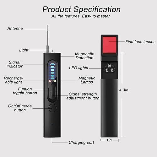 Miniatura 7 de Detector de cámara oculta, detector antiespía, detector GPS para dispositivos ocultos, detector de cámara, detector de insectos, protector de