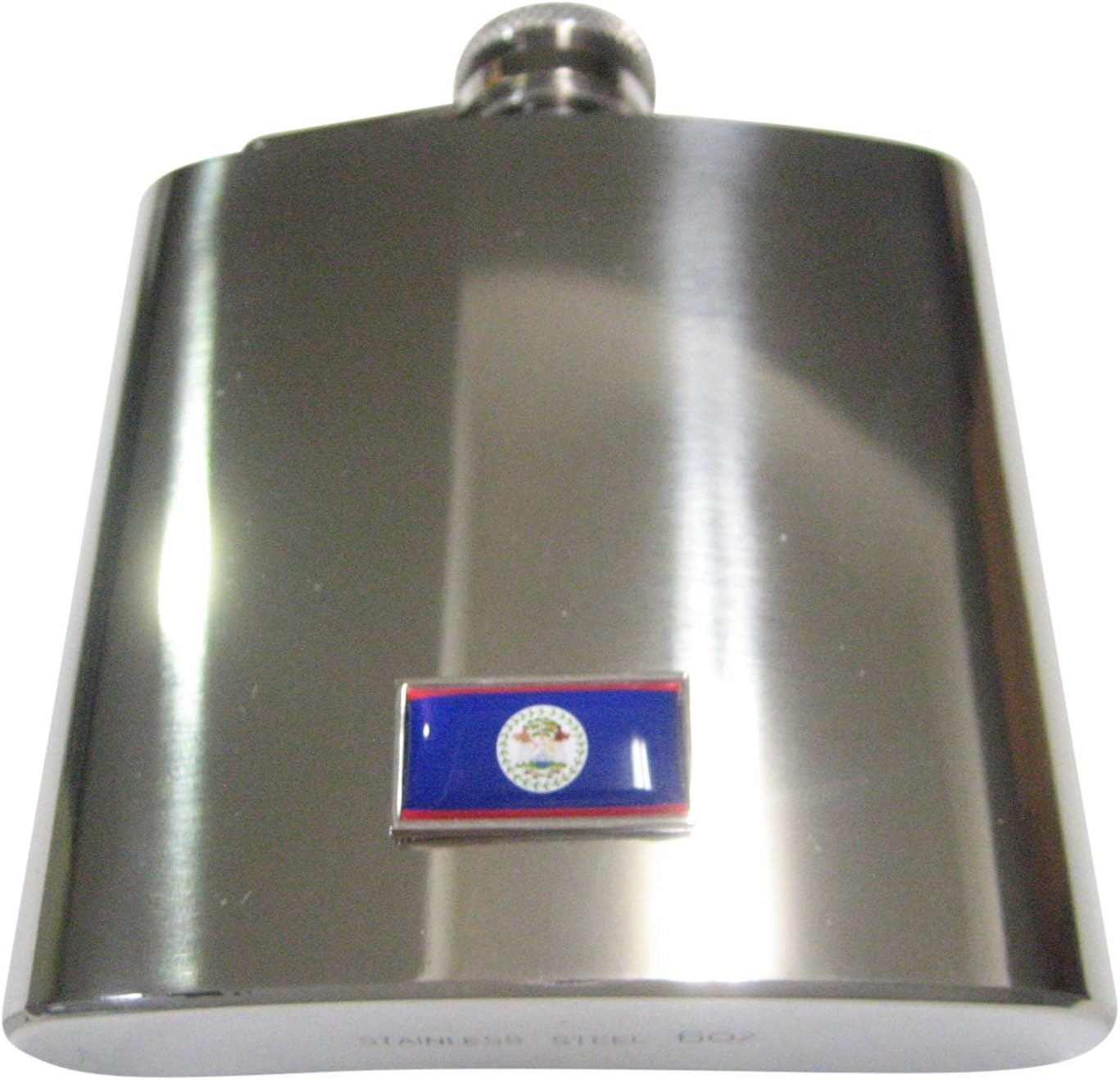 Kiola Designs Thin Bordered Belize Flag 6 Oz. Stainless Steel Flask