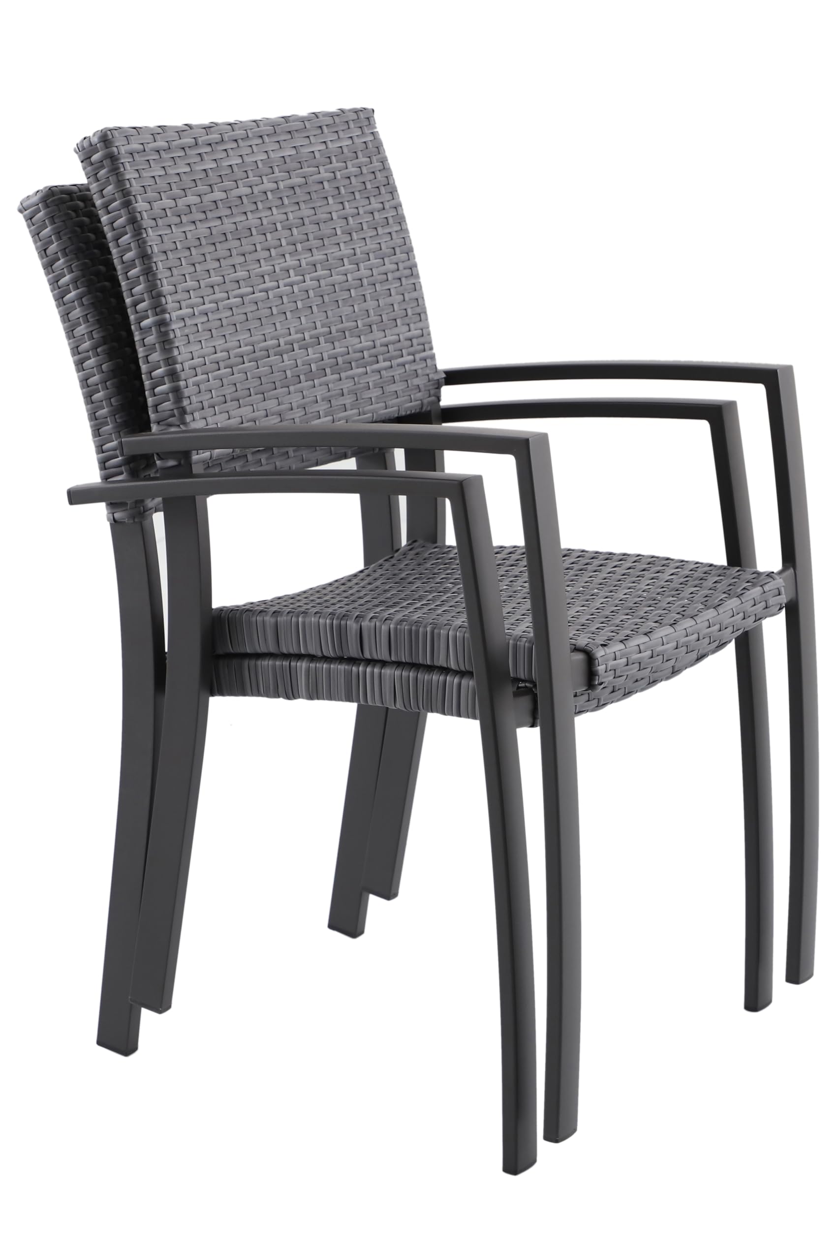 METRO Professional Gartenstuhl mit Armlehne Balsario, Aluminium/PE Rattan, 56 x 62 x 88 cm, Stapelbar, Wetterfest, 150 kg Tragkraft, Steingrau
