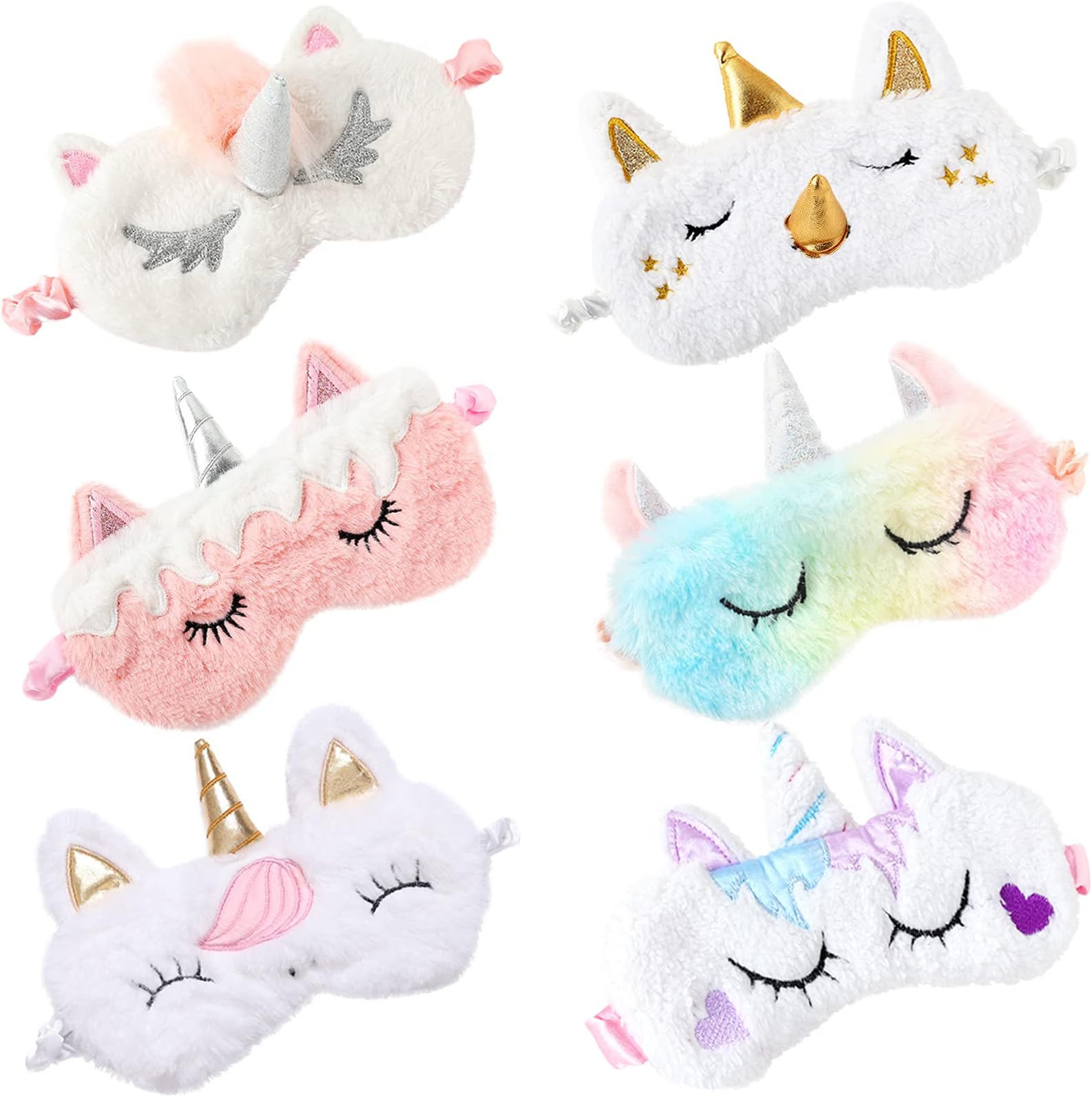 ZeeDix 6 Pack Cute Soft Plush Unicorn Sleeping Mask- Weighted Unicorn Horn Night Blindfold Bed Eye Covers Sleep Mask for Women Girls Kids Favor…