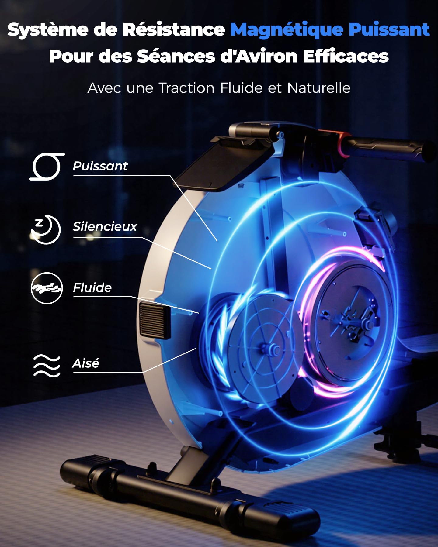 Copant Rameur Magnétique pour Usage Domestique, 32 Niveaux de Résistance, Max 136KG, Rameur Cardio APP Contrôle, avec Support de Tablette et Écran LCD