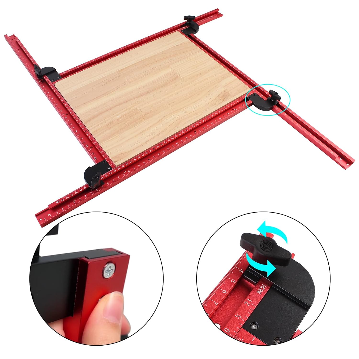 Router Jig for Cutting Board, Adjustable Square Router Template Guide, Groove Router Jig 23.6 by 23.6 Inches, templates Woodworking for Perfect Grooves (Red)