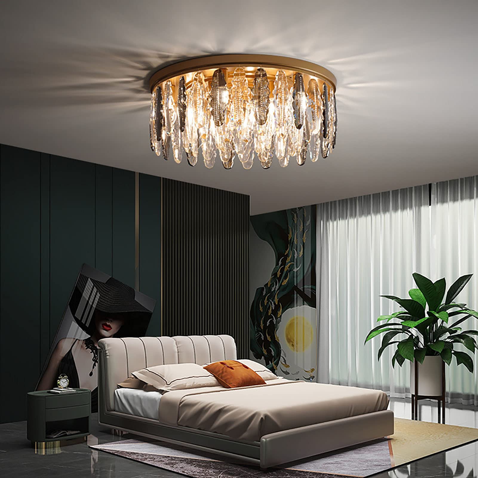 Nowoczesny kryształowy żyrandol z deszczownicą, oświetlenie sufitowe LED, lampa sufitowa, lampa do jadalni, łazienki, sypialni, salonu, E14, wymagane żarówki - złoty 50x23cm
