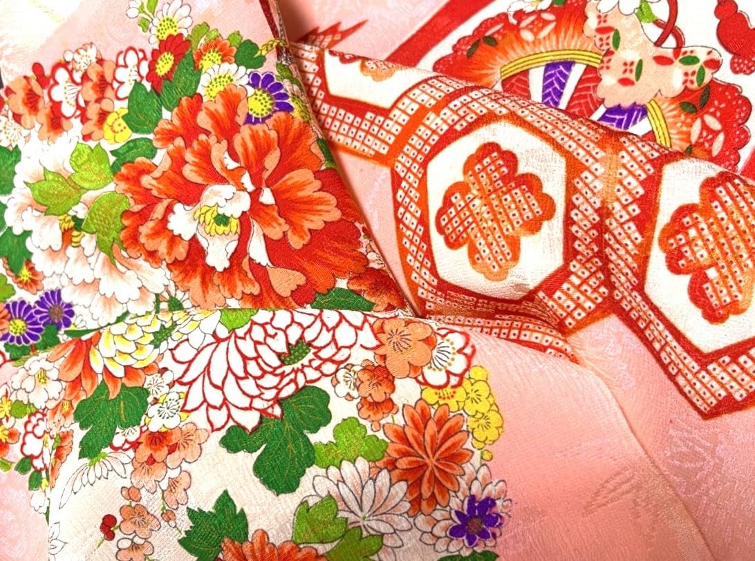 Amazon | 【古布＊縮緬＊和素材】紋錦紗縮緬＊花くす玉、花亀甲