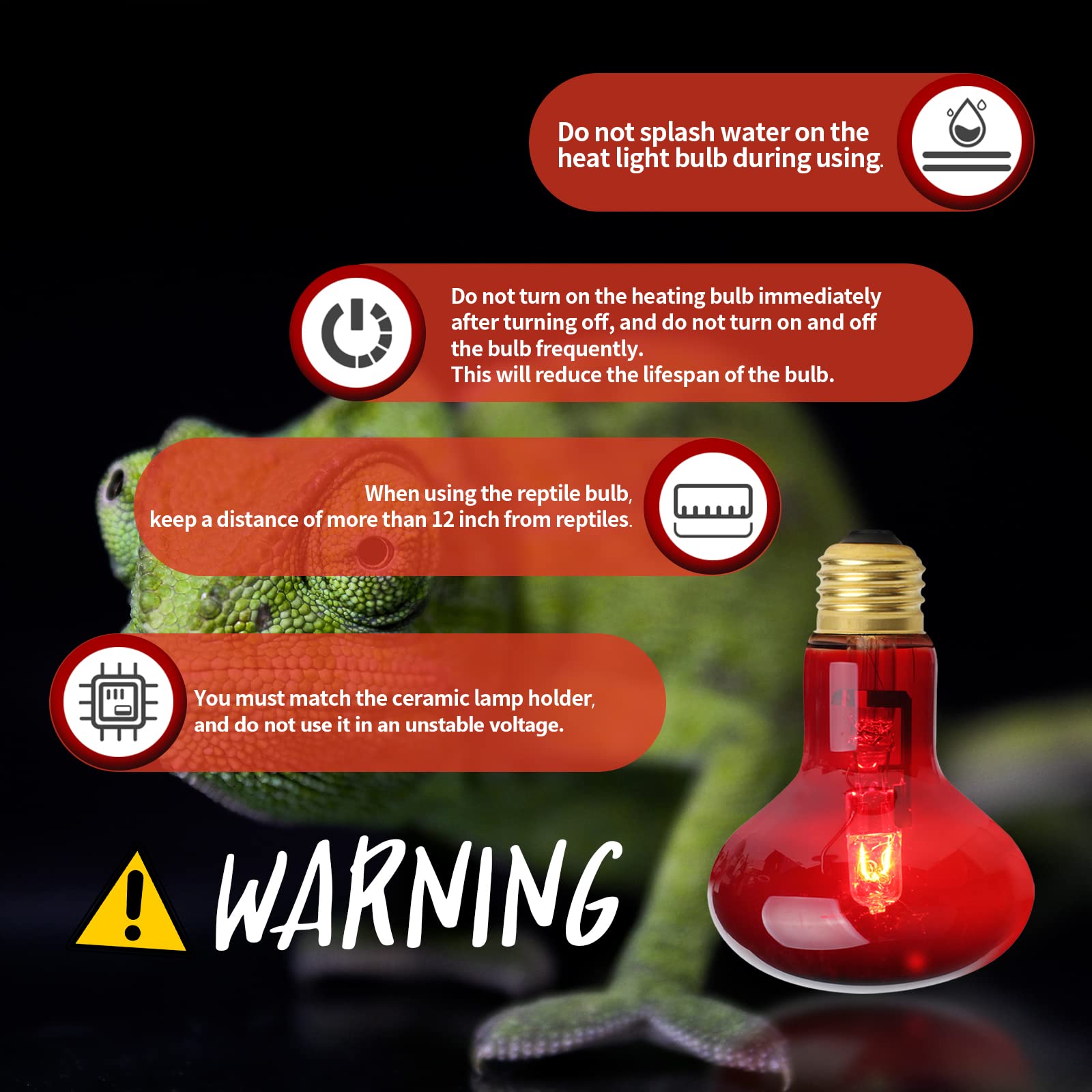 FIVEAGE 75W Red Infrared Heat Lamp Bulb - 2 Pack For Reptiles, Amphibians, & Outdoor Pets