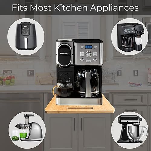 Miniatura 3 de Deslizador de electrodomésticos de bambú, bandeja deslizante para cafetera, bandeja rodante para encimera de cocina, bandeja deslizante para