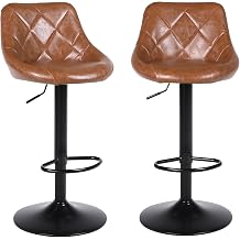 Swivel Bar Stools Set 2, Adjustable Height, PU Leather, Brown | Counter Height Stools with Back, Tall Armless Modern Bar Chair for Kichen Island, Height Adjust 24.02"-31.98", 360 Swivel