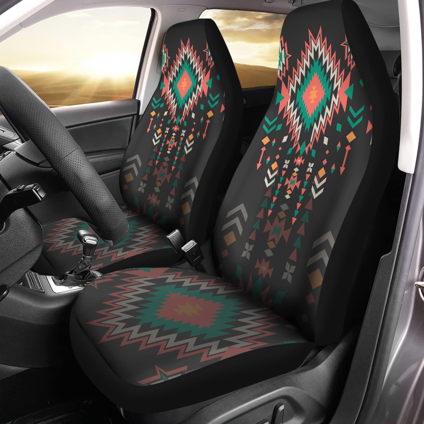Bulopur Aztec Southwest Ethnic Tribes Print Car Seat Covers Set of 2 Front Bucket Seats Protector Auto Interior Accessories Decor Universal Fit for Car Truck SUV