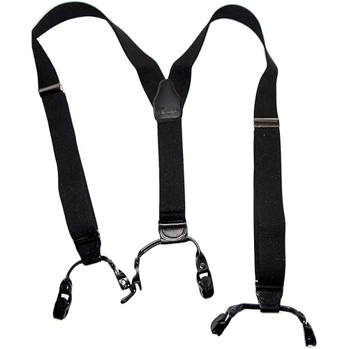 Holdup Brand Dual Clip Double-Up style Y-back casual series Black Pack Plastic Clip Suspenders with patented No-Slip® black clips