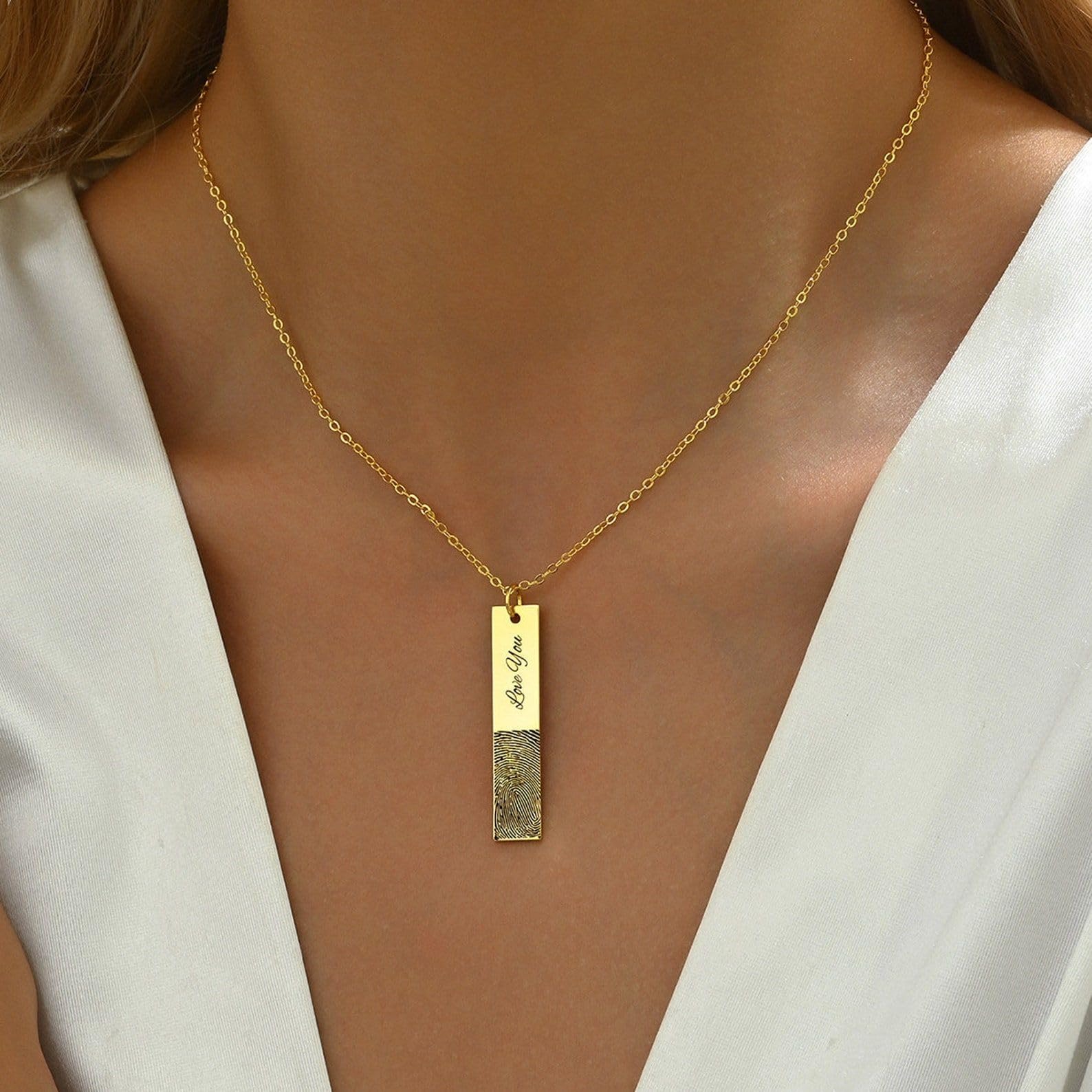 Vertical barra Collar plata de ley 925 a medida huella dactilar Collar recuerdo a medida huella dactilar recuerdo para abuelo abuela hecho a mano Día de la Madre