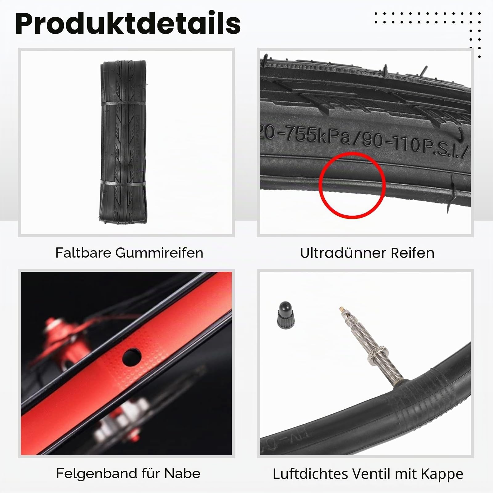 yeesport 700 x 25c Rennrad-Reifen, 2 Stück, faltbare 700 x 25c Reifen & 700 x 25c-28c Fahrradschläuche, Presta-Ventil, 48 mm, Reifenersatz mit Felgenstreifen für städtische ländliche Asphaltbeton