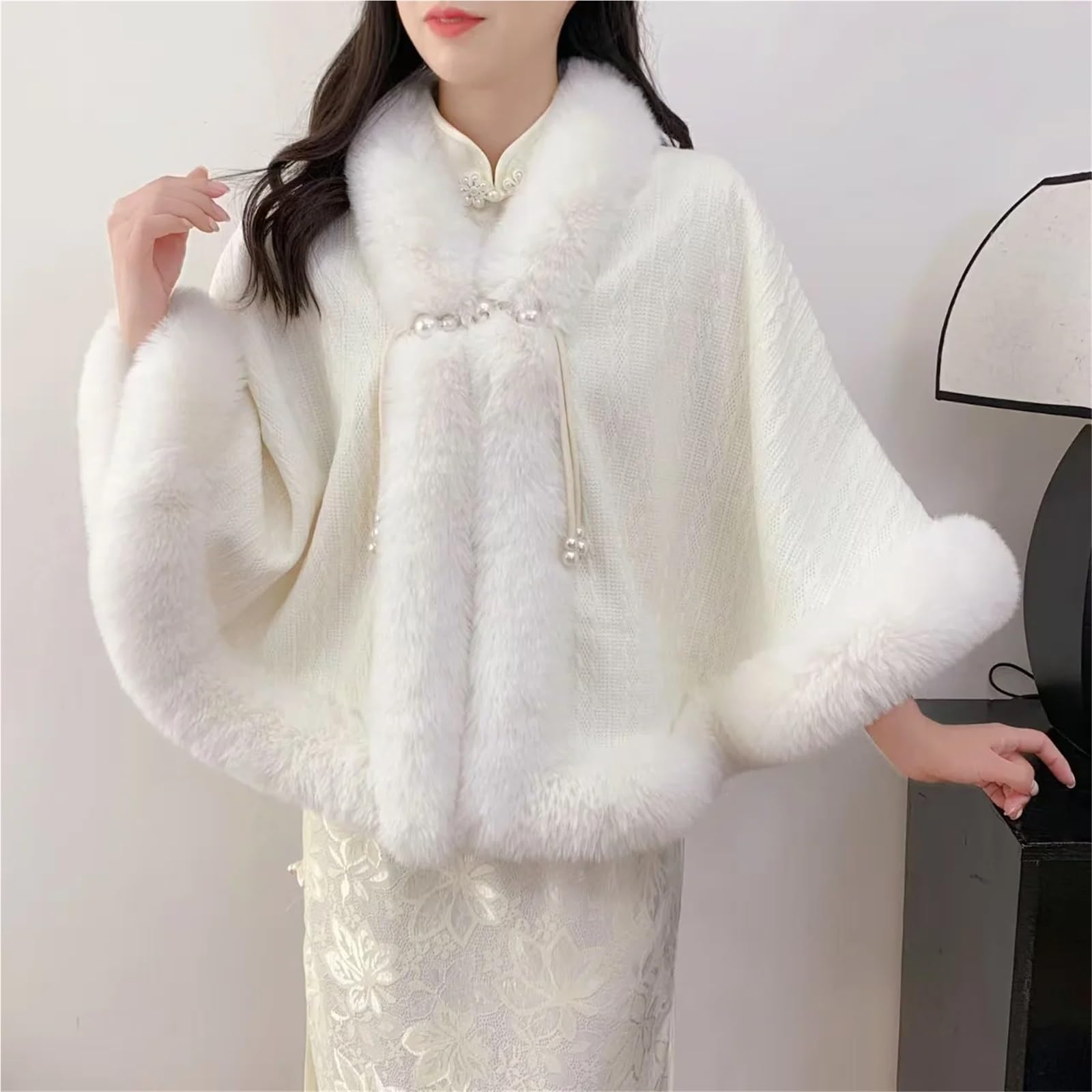 Poncho Donna Poncho Invernale Elegante e Morbido in Pelliccia Sintetica di Coniglio con Fodera Calda e Spessa, Mantello da Donna più Scialle in Velluto