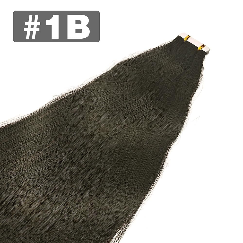 Lange 16-26 Zoll langes, unsichtbares, nahtloses Tape in Haarverlängerungen, 50 g, 20 Stück(Natural Black,16 inches)