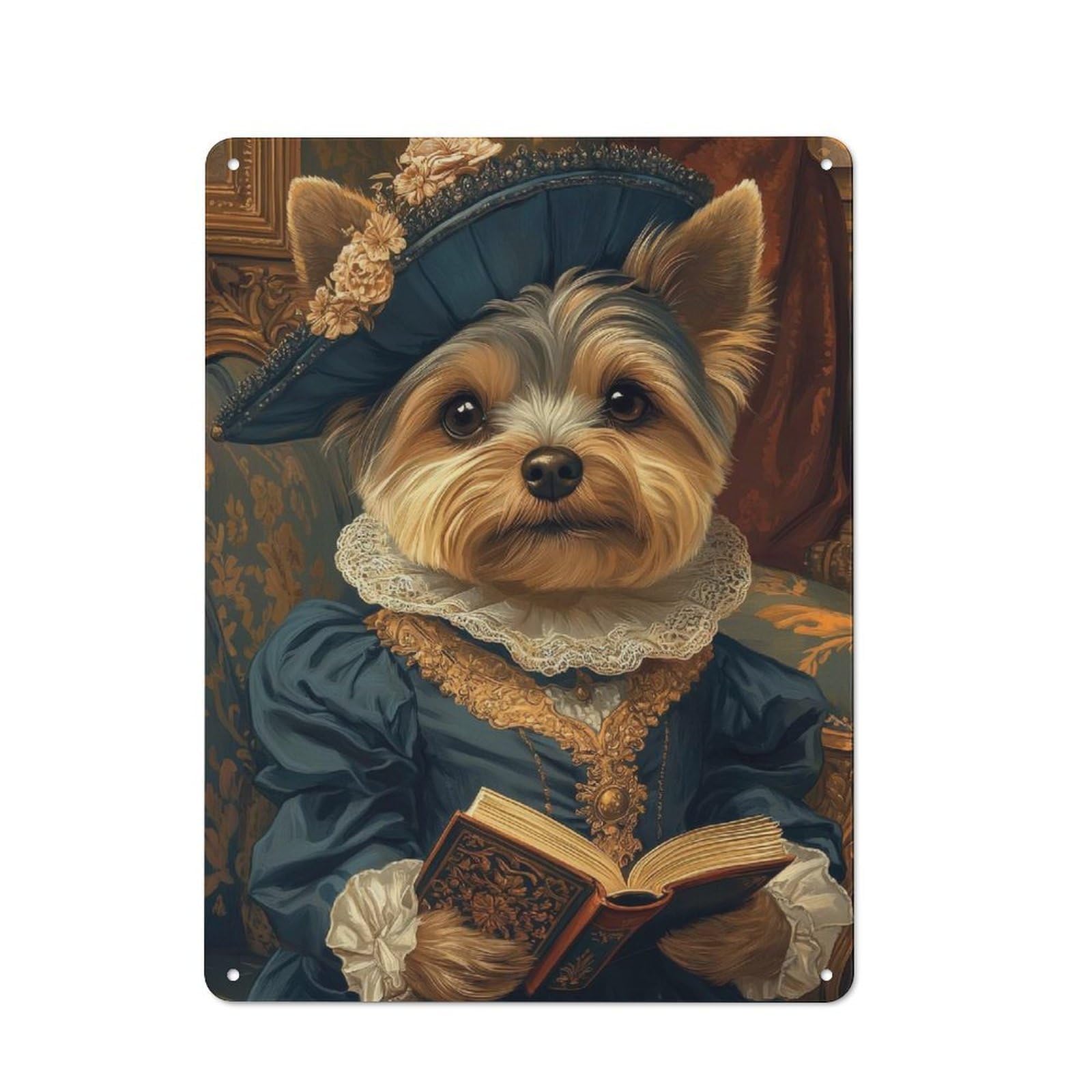Junmoney Yorkshire Terrier In Royal Attire Yorkshire Metal Wall Sign 40X30cm Featuring Terrier Renaissance For Workshop Wall, For Makers And Diy Enthusiasts