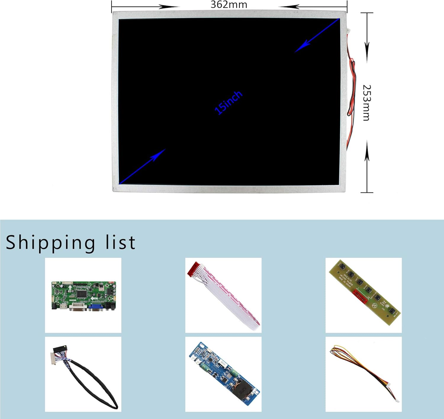VSDISPLAY 15.0" 15 Inch 1024X768 LCD Screen 1000nit with DVI VGA Audio LCD Controller Board 68676